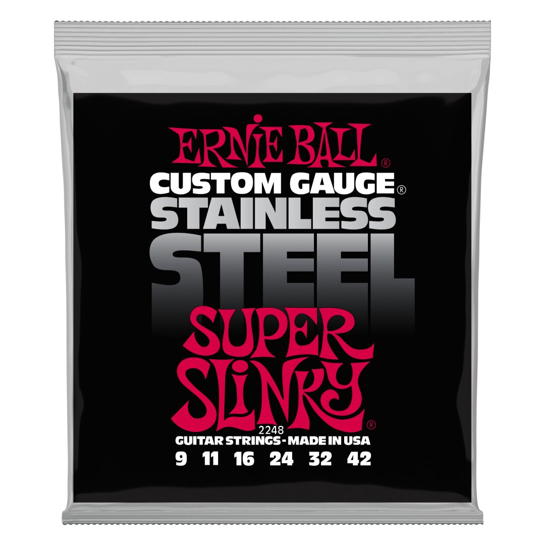 Ernie Ball Super Slinky Stainless Steel Wound Electric Guitar Strings - 9-42 Gaug