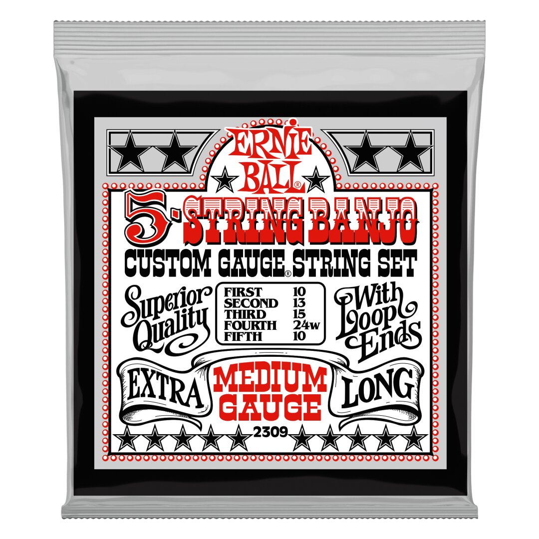 Ernie Ball Medium 5-String Loop End Stainless Steel Banjo Guitar Strings - 10-10