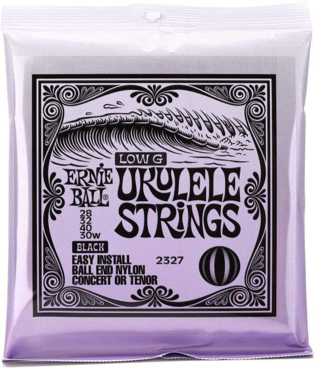 Ernie Ball Ernie Ball 2327 Low G Ukulele Strings for Concert/Tenor - Black Nylon,