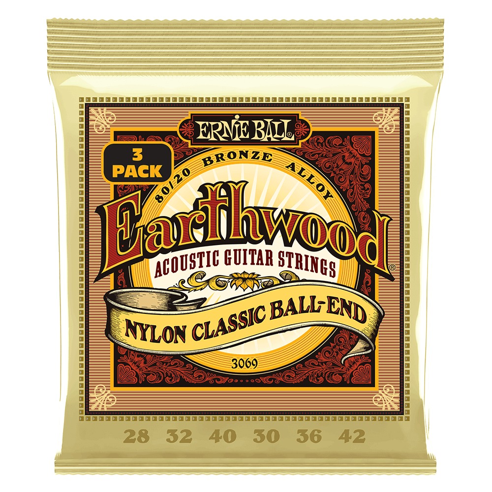 Ernie Ball Earthwood 80/20 Bronze Nylon Ball End Folk/Classical Guitar Strings -