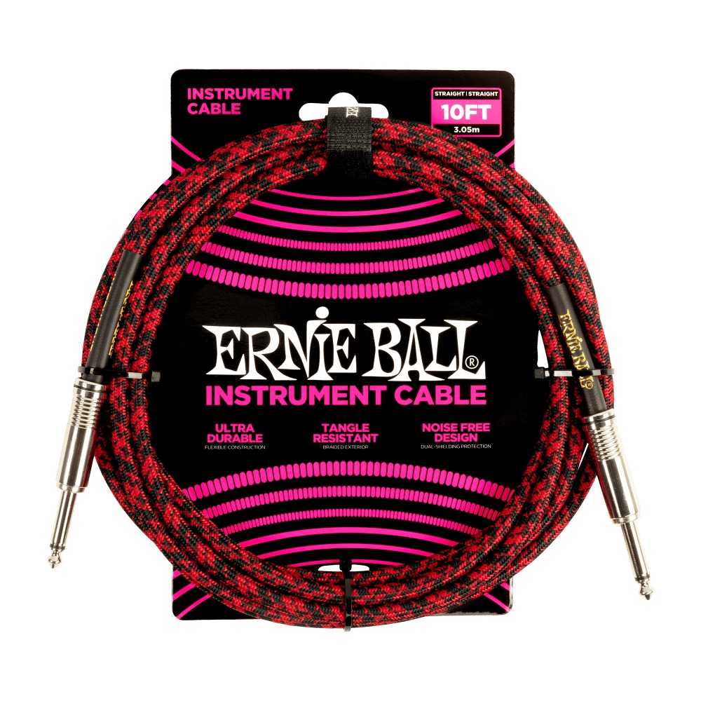 Ernie Ball Braided Instrument Cable Straight/Straight 10ft - Red/Black