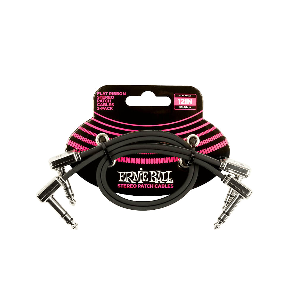 Ernie Ball Ernie Ball P06405 Flat Ribbon Stereo Patch Cable 12in - Black - 2 Pack