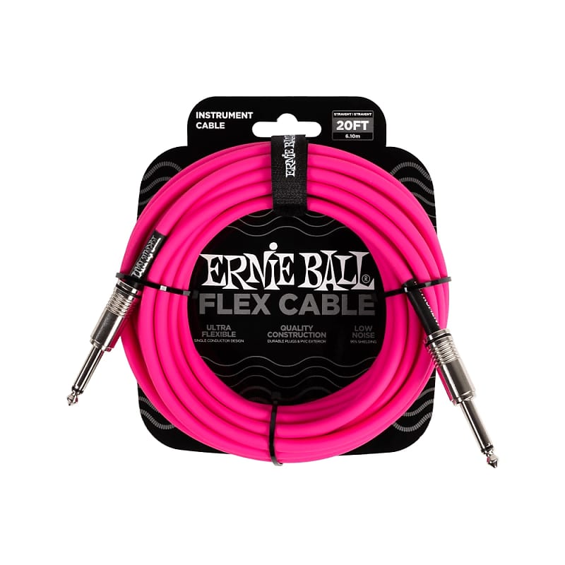 Ernie Ball Ernie Ball P06418 Flex Instrument Cable Straight/Straight 20ft - Pink