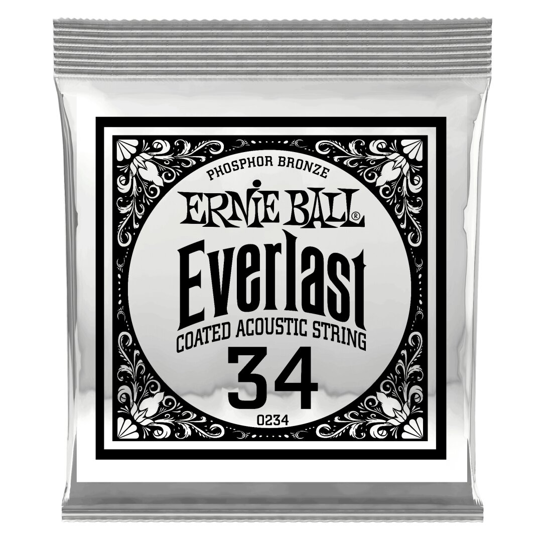 Ernie Ball .034 Everlast Coated Phosphor Bronze Acoustic Guitar Strings 6 Pack