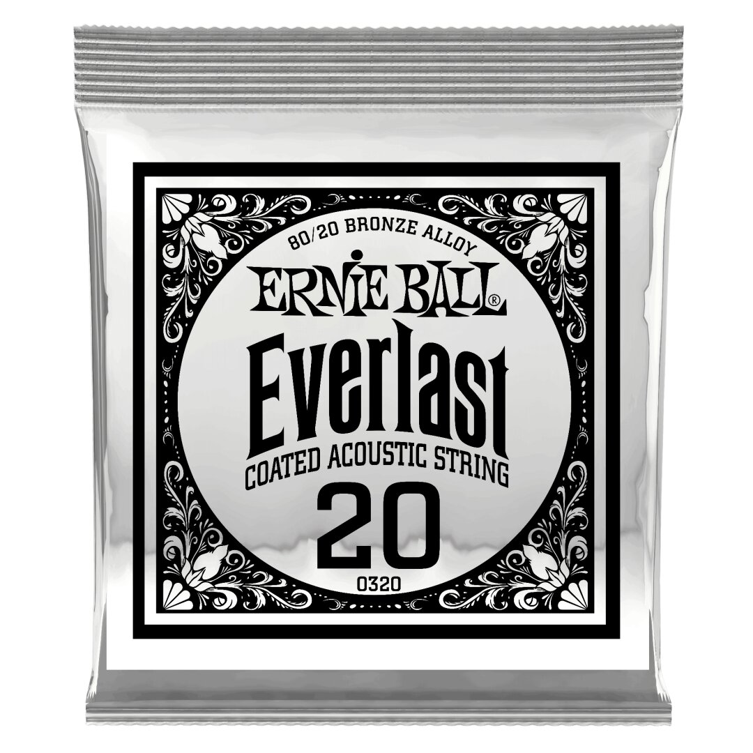 Ernie Ball .020 Everlast Coated 80/20 Bronze Acoustic Guitar Strings 6 Pack