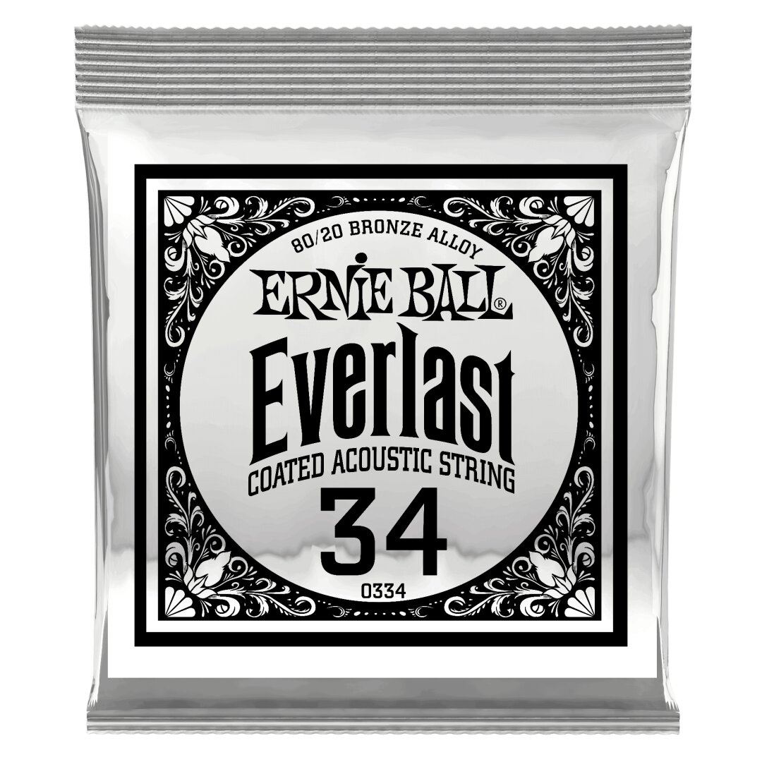 Ernie Ball .034 Everlast Coated 80/20 Bronze Acoustic Guitar Strings 6 Pack