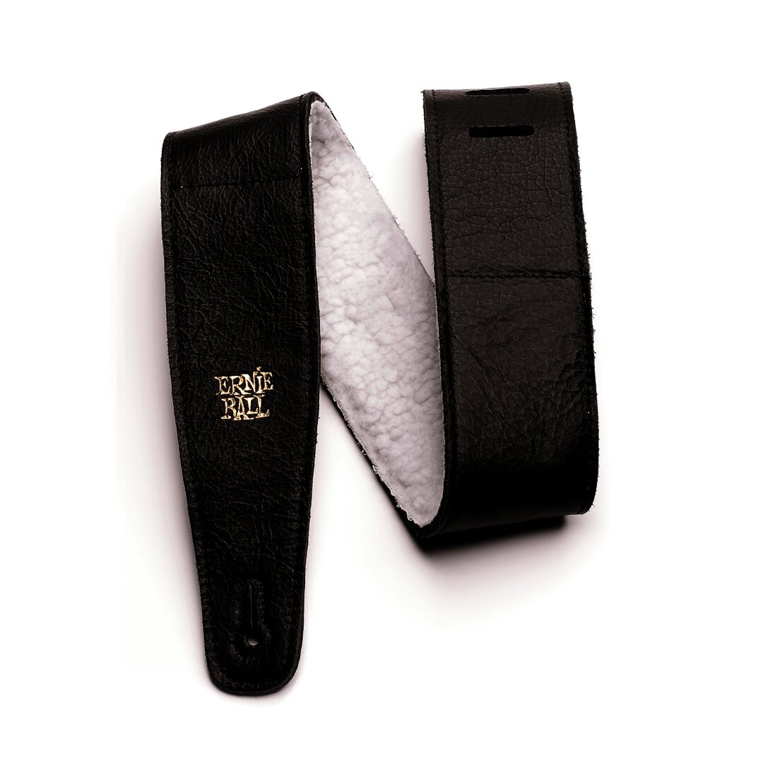 Ernie Ball 2.5" Adjustable Italian Leather Strap with Fur Padding - Black