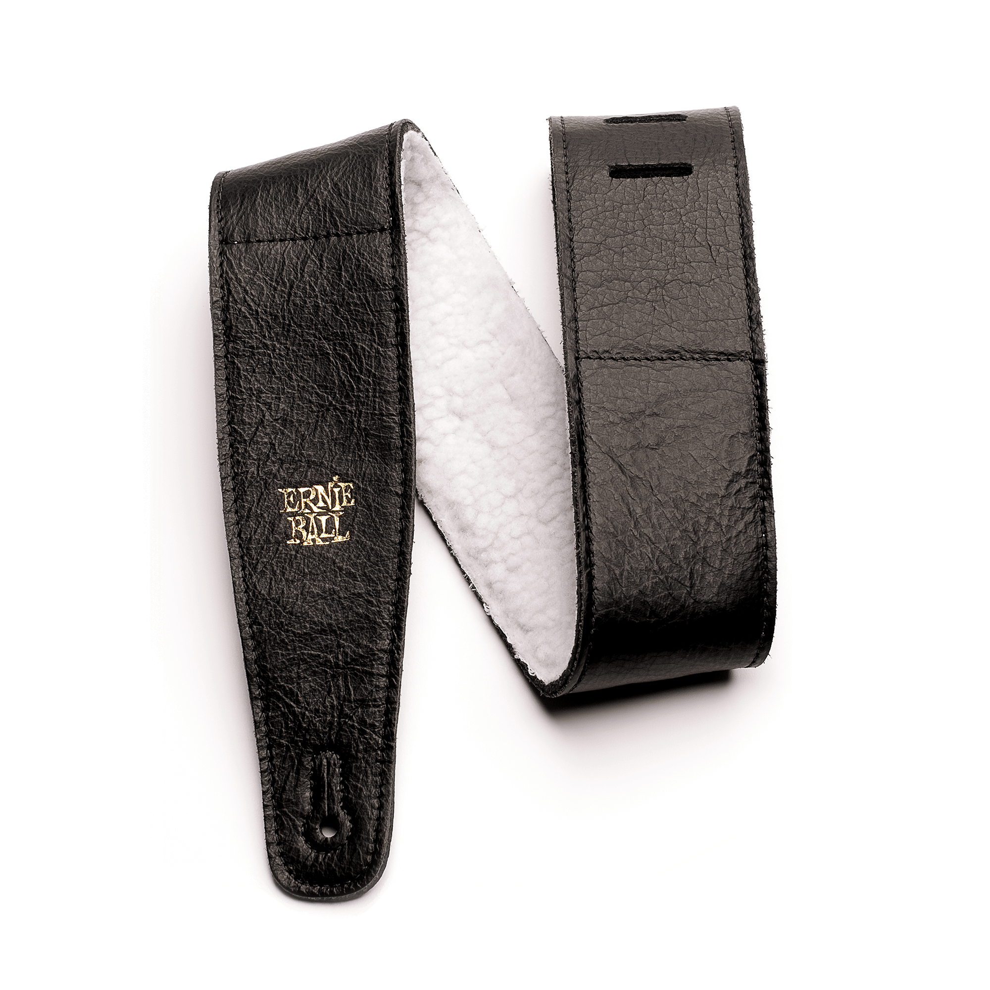 Ernie Ball Ernie Ball 2.5" Adjustable Italian Leather Strap with Fur Padding - Black