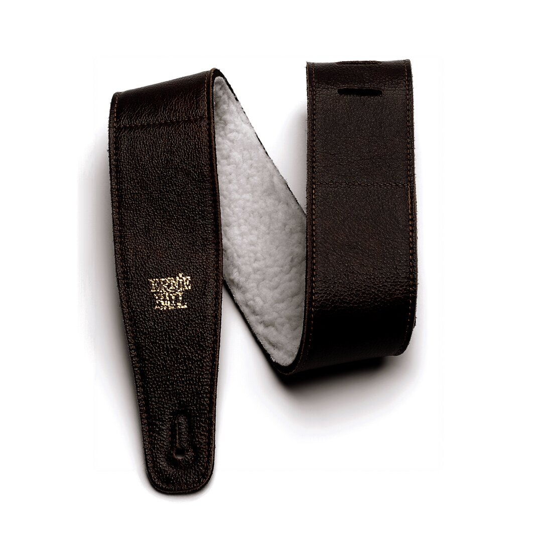Ernie Ball 2.5" Adjustable Italian Leather Strap with Fur Padding - Chestnut