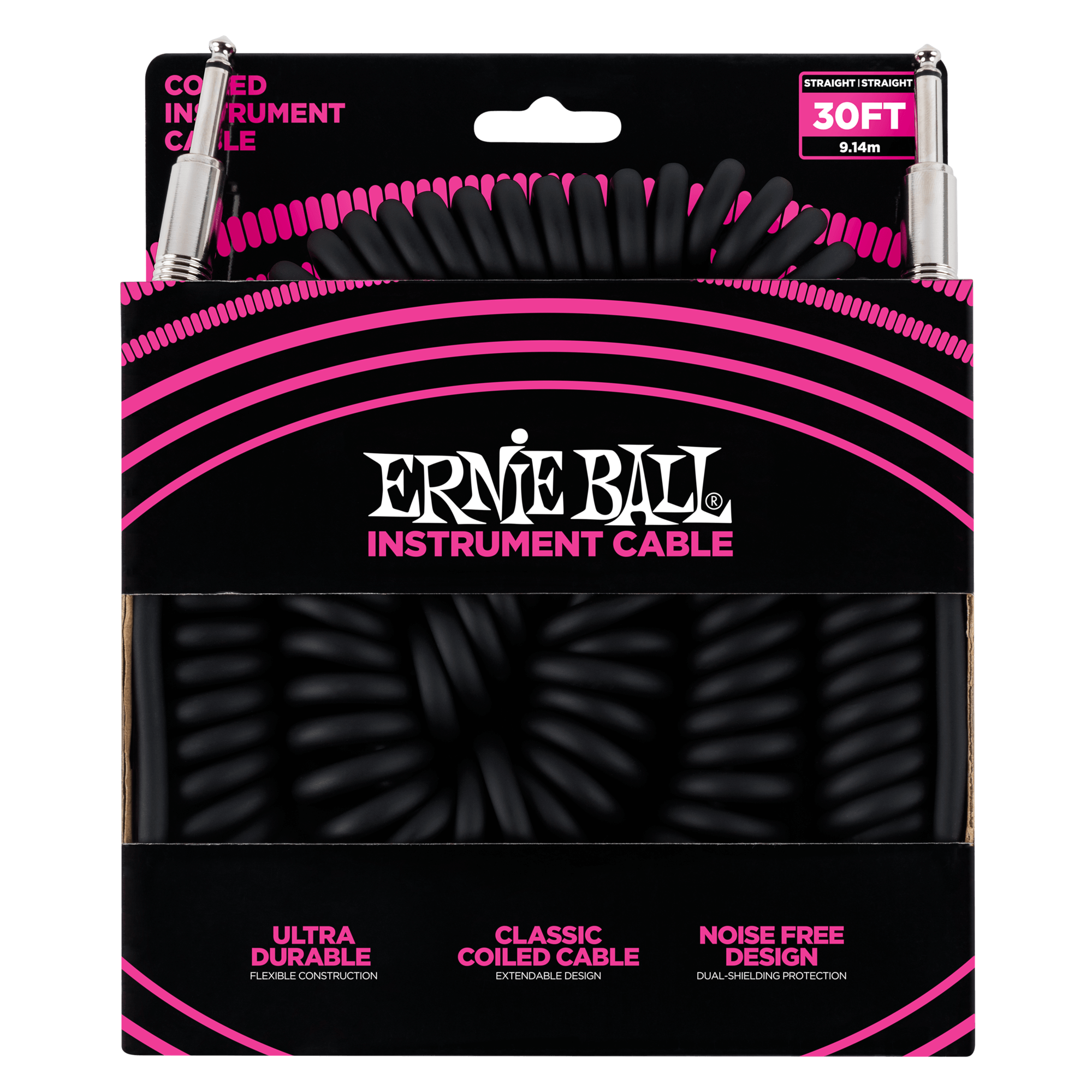 Ernie Ball Ernie Ball 30' Coiled Straight / Straight Instrument Cable - Black