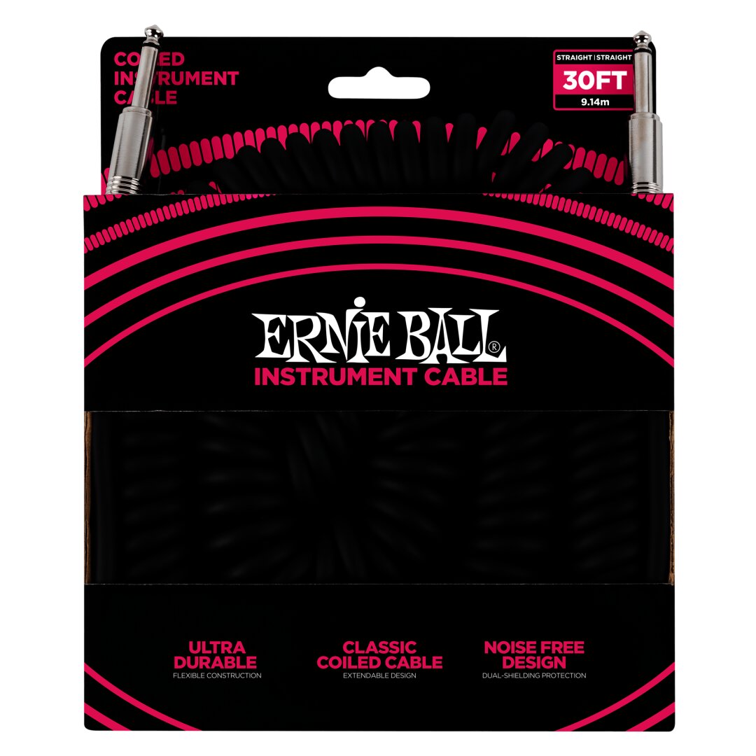 Ernie Ball 30' Coiled Straight / Straight Instrument Cable - Black