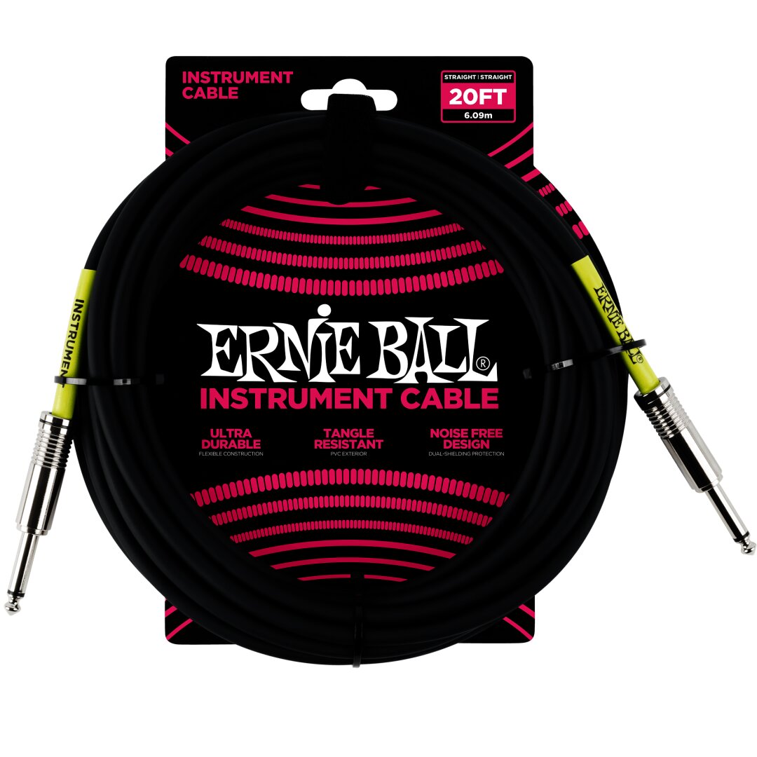 Ernie Ball 20' Straight / Straight Instrument Cable - Black