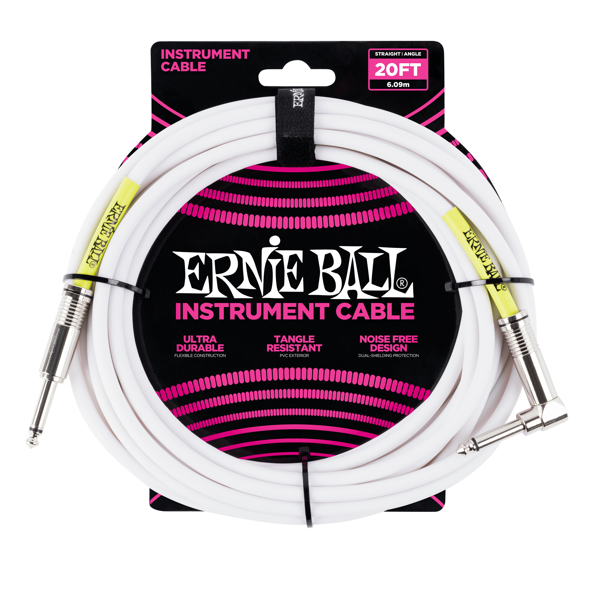 Ernie Ball Ernie Ball 20' Straight / Angle Instrument Cable - White