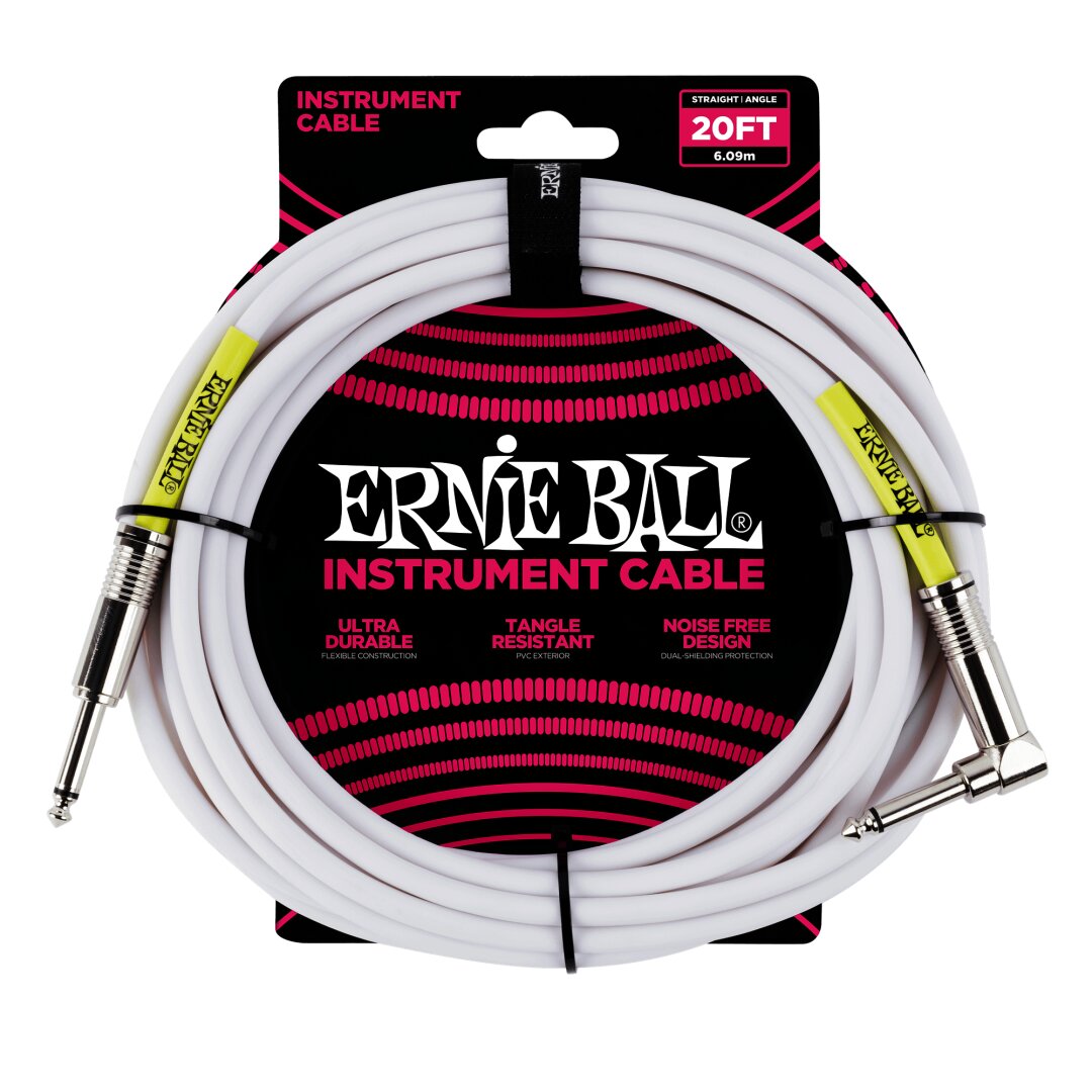 Ernie Ball 20' Straight / Angle Instrument Cable - White