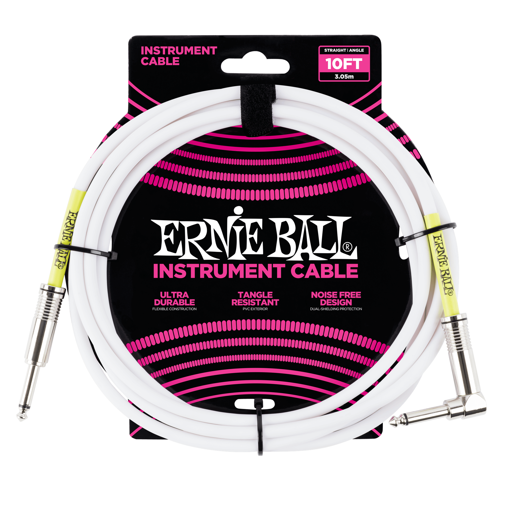 Ernie Ball Ernie Ball 10' Straight / Angle Instrument Cable - White