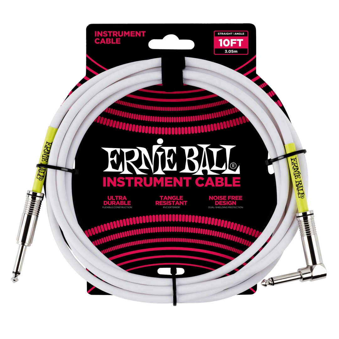 Ernie Ball 10' Straight / Angle Instrument Cable - White