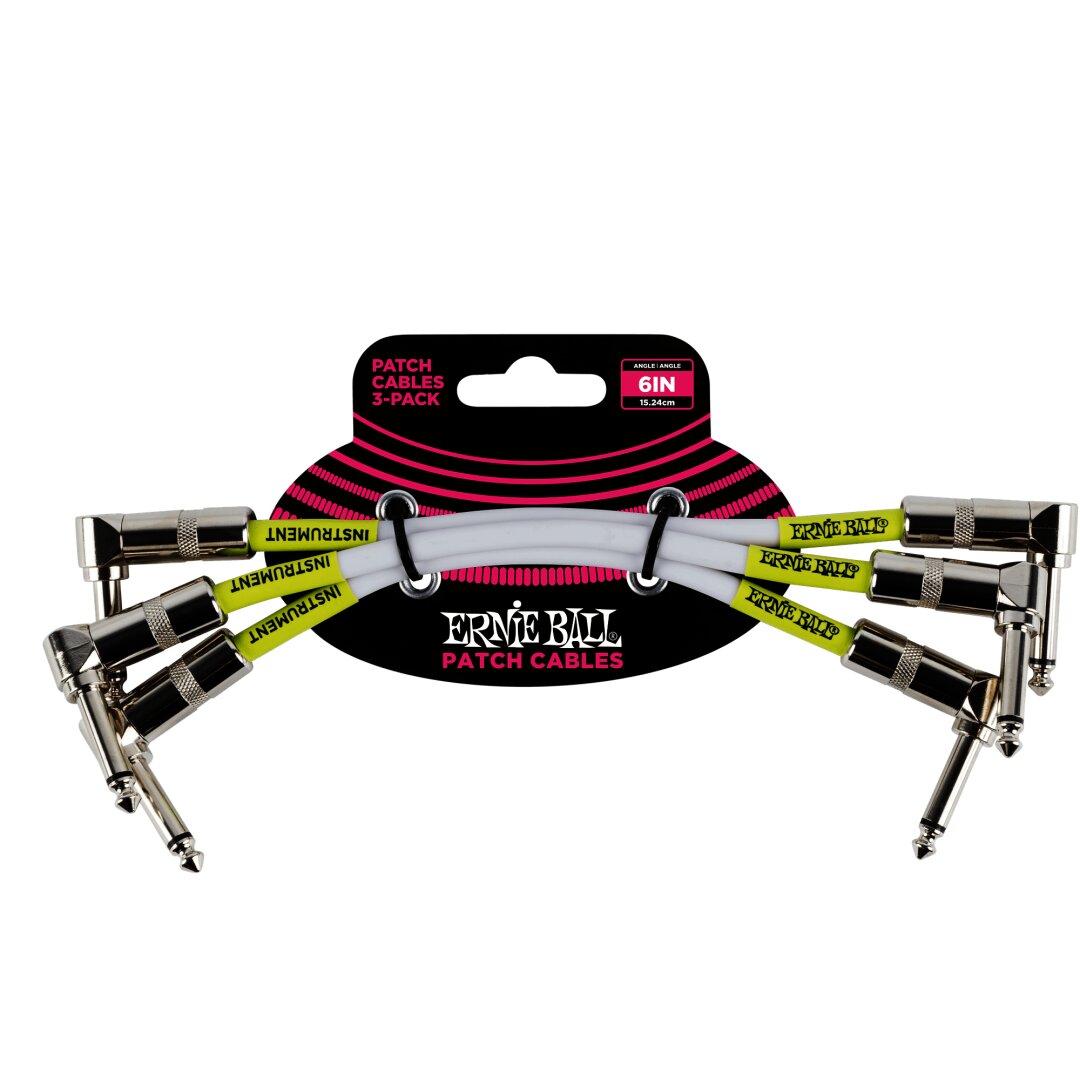 Ernie Ball 6" Angle / Angle Patch Cable 3-Pack - White