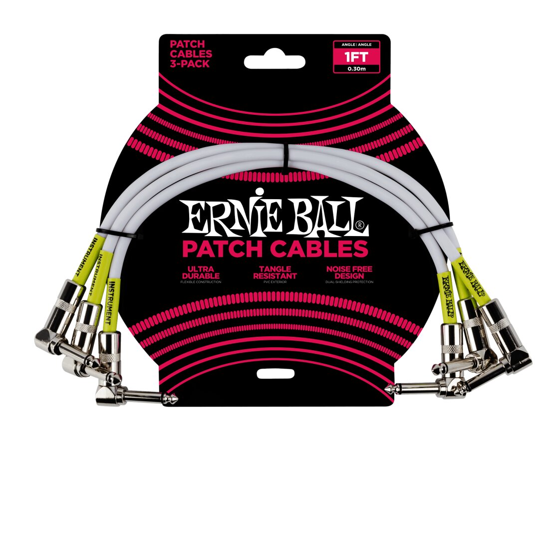 Ernie Ball 1' Angle / Angle Patch Cable 3-Pack - White