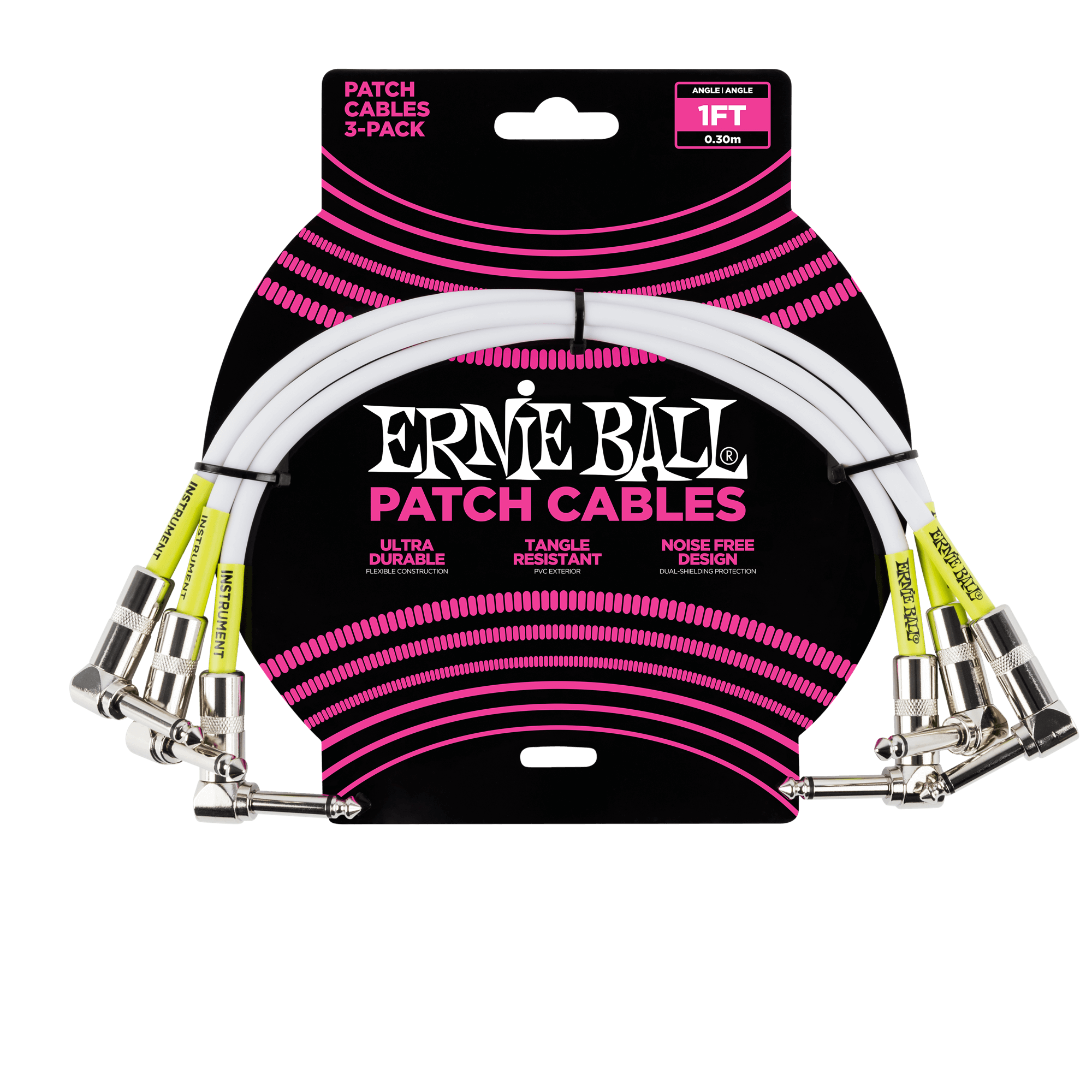 Ernie Ball Ernie Ball 1' Angle / Angle Patch Cable 3-Pack - White