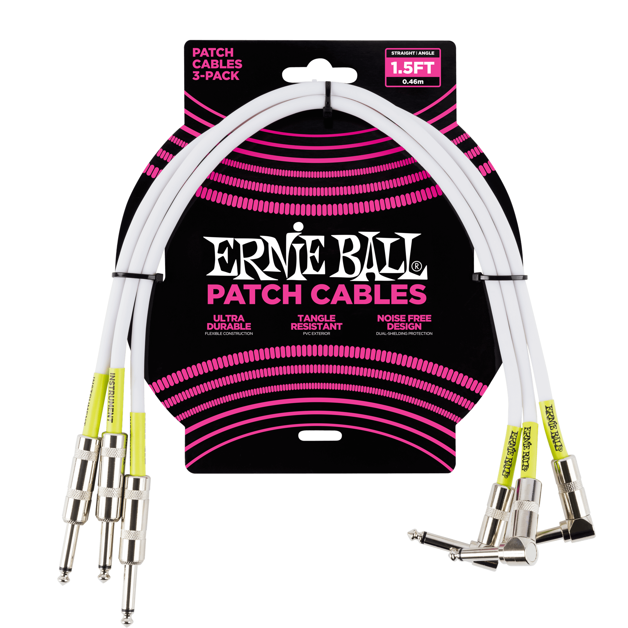 Ernie Ball Ernie Ball 1.5' Straight / Angle Patch Cable 3-pack - White