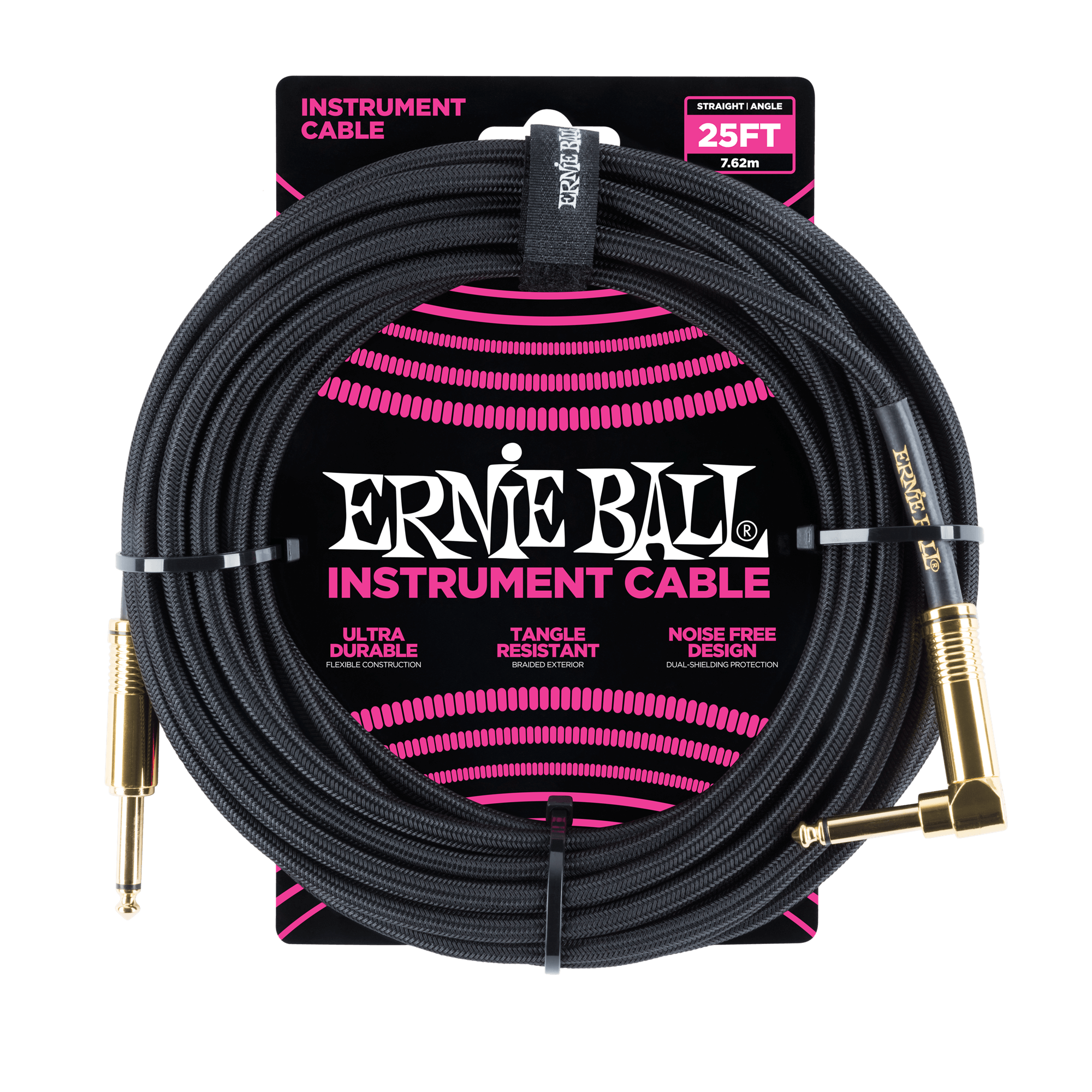 Ernie Ball Ernie Ball 25' Braided Straight / Angle Instrument Cable - Black