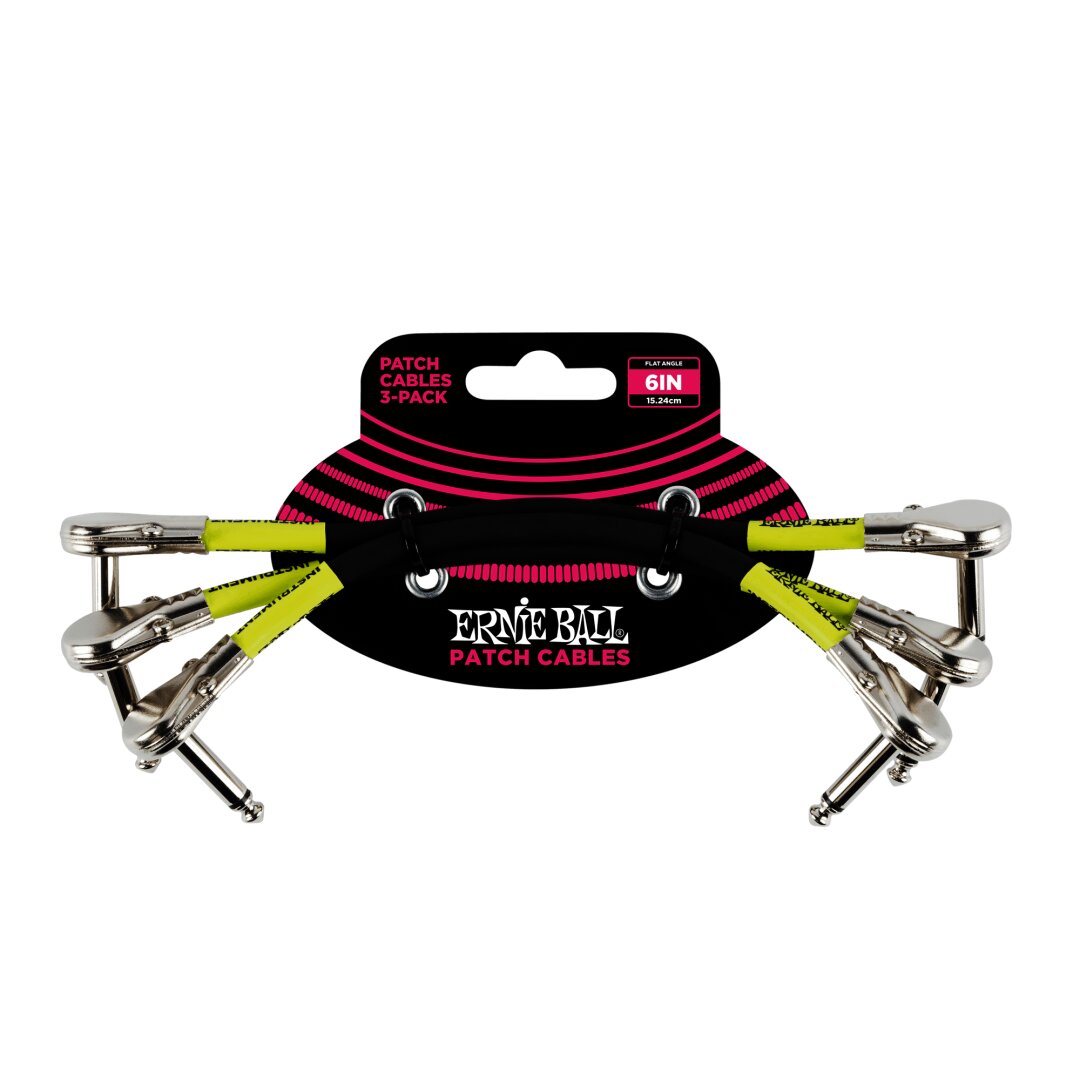 Ernie Ball 6" Flat Angle / Flat Angle Patch Cable 3-Pack - Black