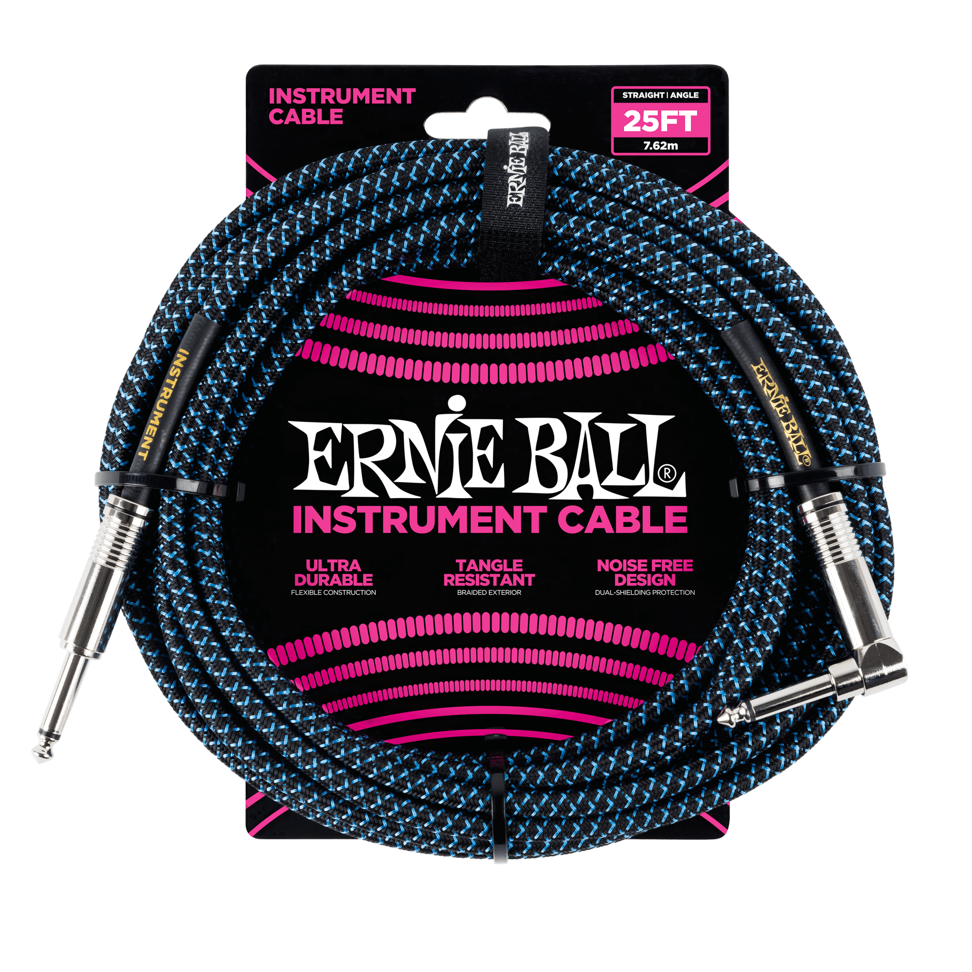 Ernie Ball Ernie Ball 25' Braided Straight / Angle Instrument Cable - Black / Blue