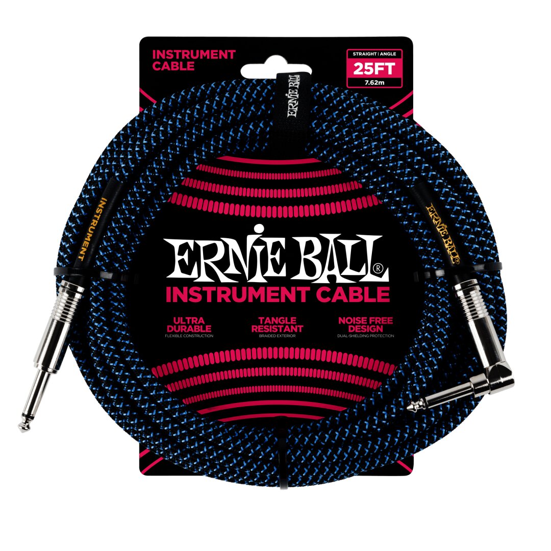 Ernie Ball 25' Braided Straight / Angle Instrument Cable - Black / Blue
