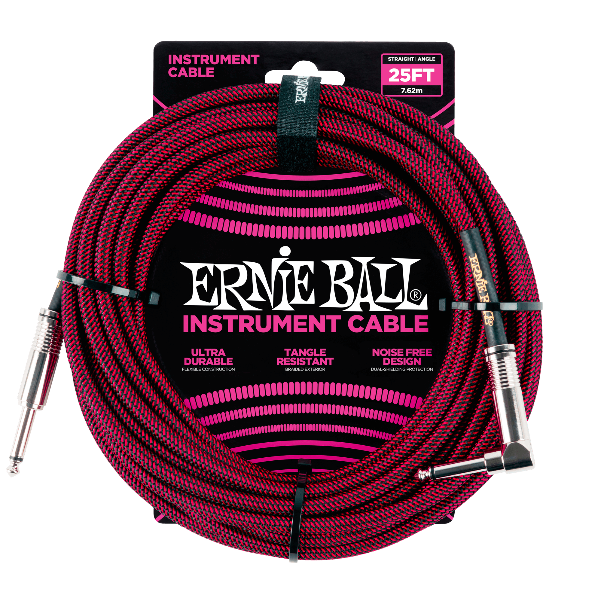 Ernie Ball Ernie Ball 25' Braided Straight / Angle Instrument Cable - Black / Red