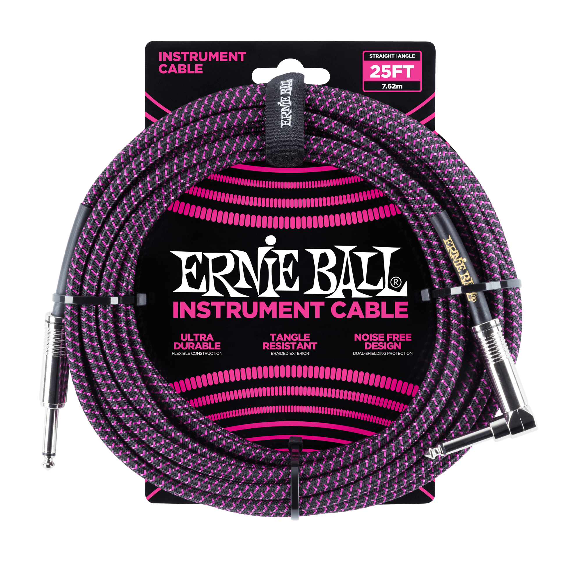 Ernie Ball Ernie Ball 25' Braided Straight / Angle Instrument Cable - Black / Purple