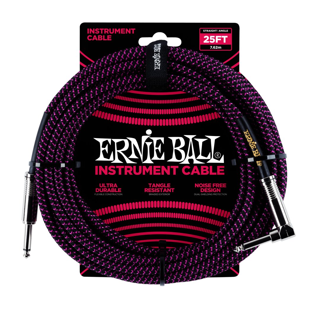 Ernie Ball 25' Braided Straight / Angle Instrument Cable - Black / Purple