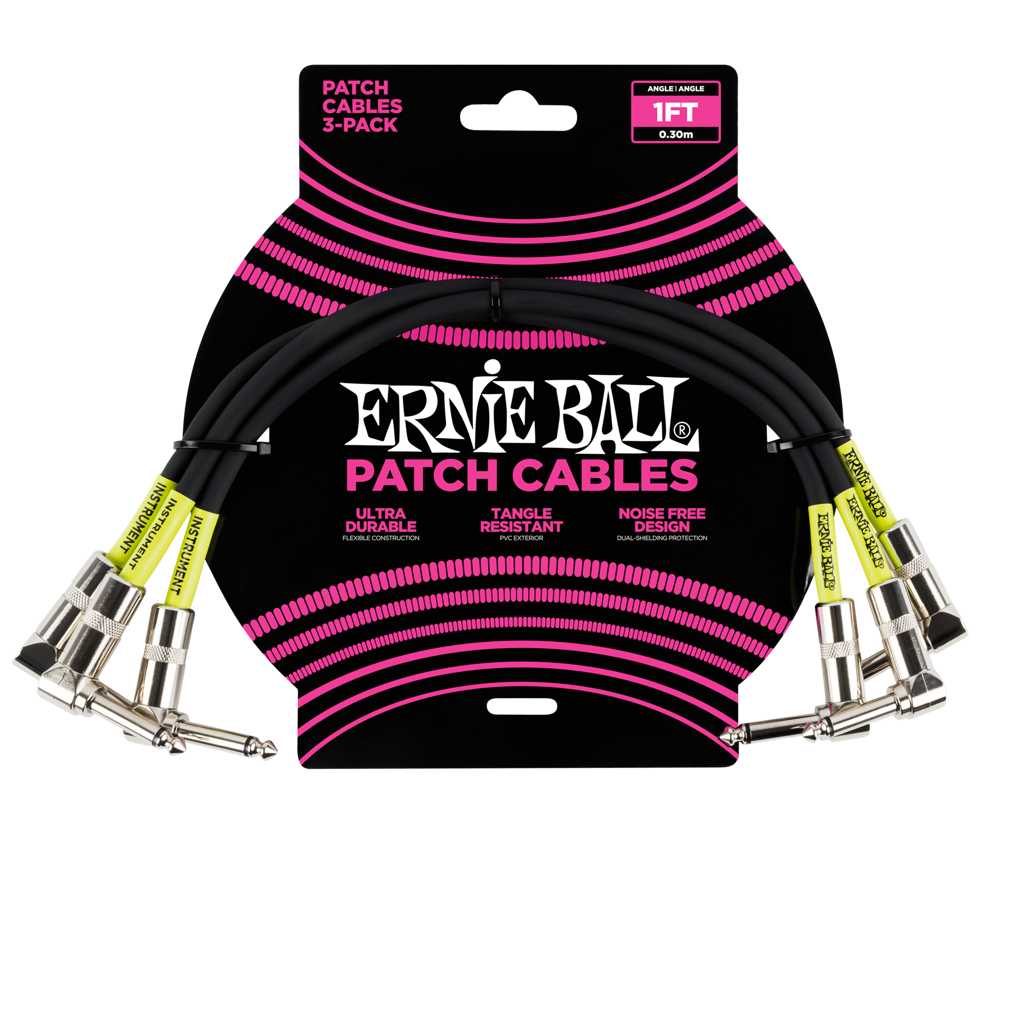 Ernie Ball Ernie Ball 1' Angle / Angle Patch Cable 3-Pack - Black