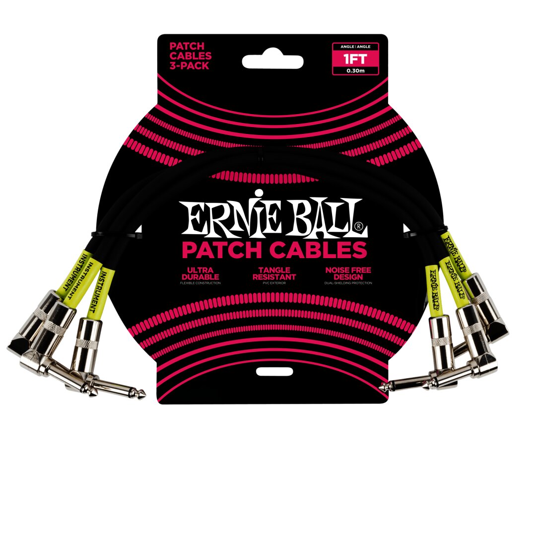 Ernie Ball 1' Angle / Angle Patch Cable 3-Pack - Black