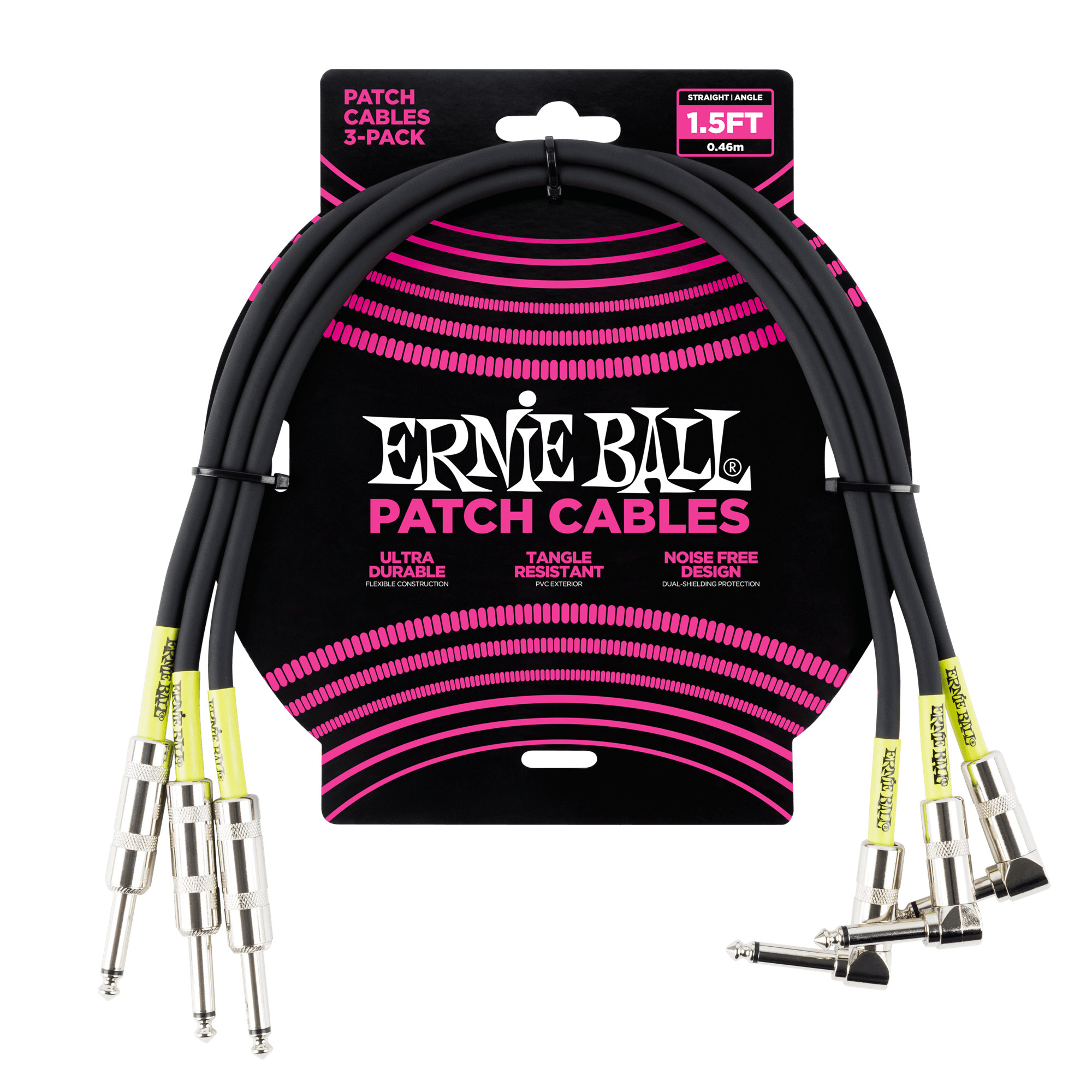 Ernie Ball Ernie Ball 1.5' Straight / Angle Patch Cable 3-Pack - Black