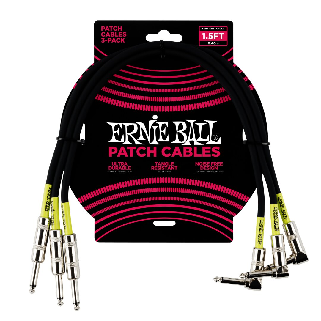 Ernie Ball 1.5' Straight / Angle Patch Cable 3-Pack - Black