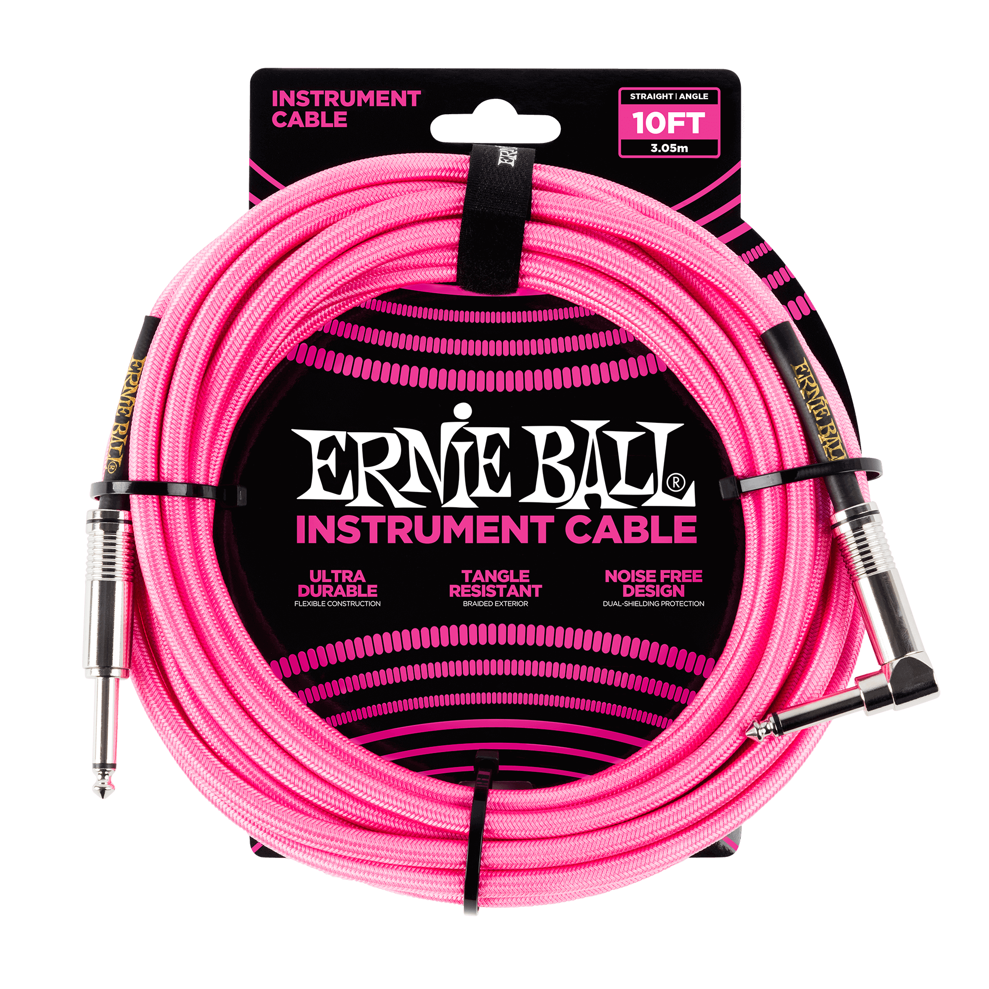 Ernie Ball Ernie Ball 10' Braided Straight / Angle Instrument Cable - Neon Pink