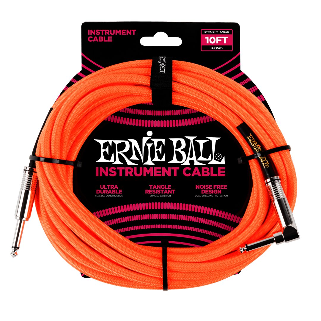 Ernie Ball 10' Braided Straight / Angle Instrument Cable - Neon Orange