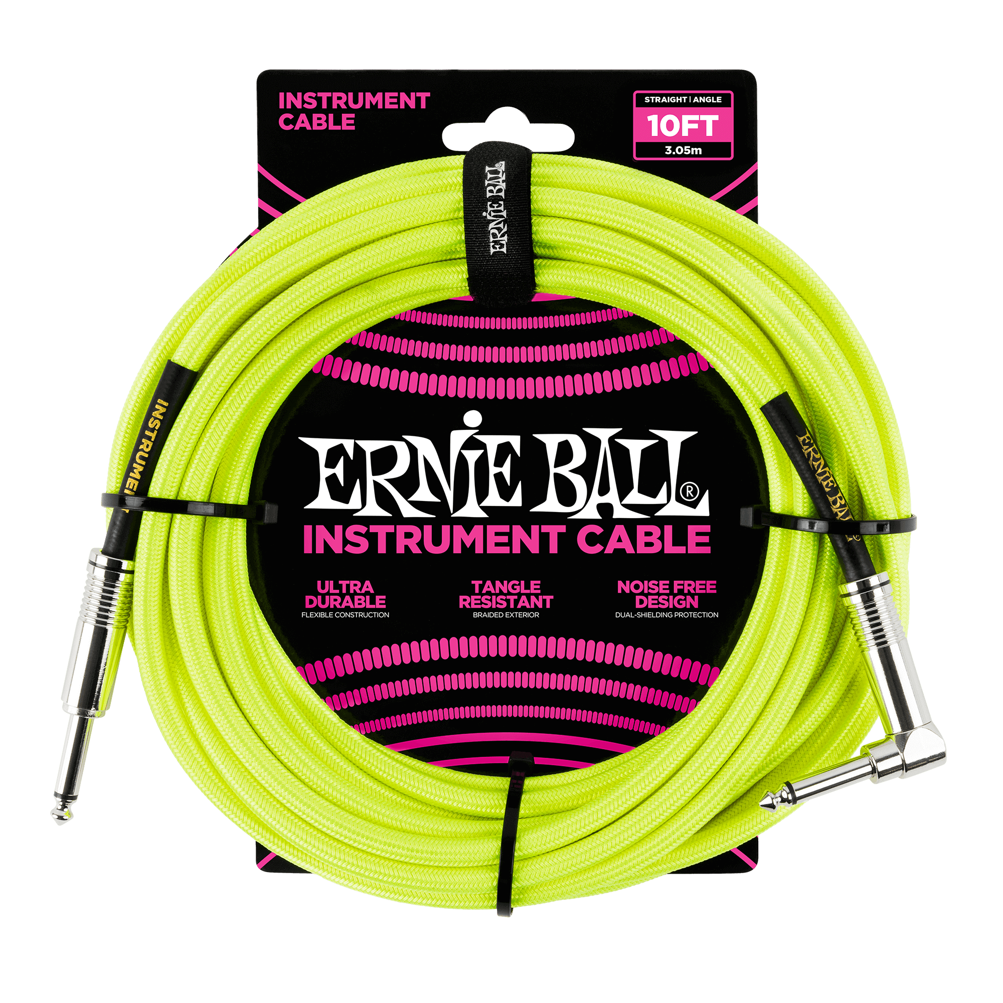 Ernie Ball Ernie Ball 10' Braided Straight / Angle Instrument Cable Neon - Yellow