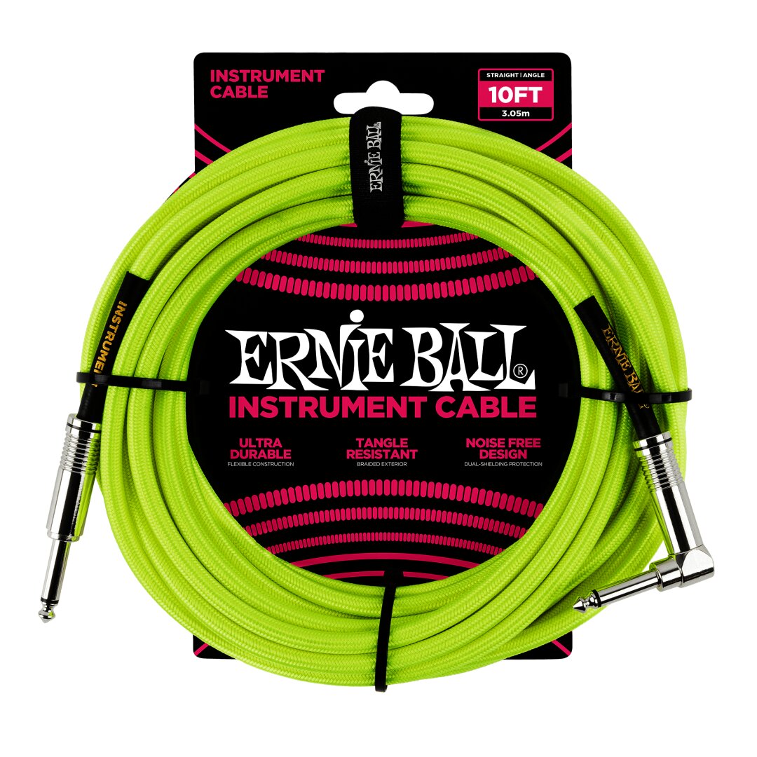 Ernie Ball 10' Braided Straight / Angle Instrument Cable Neon - Yellow