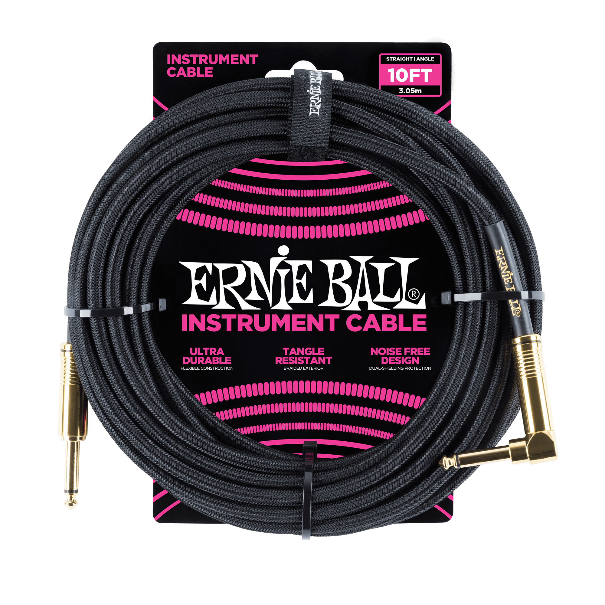 Ernie Ball Ernie Ball 10' Braided Straight / Angle Instrument Cable - Black