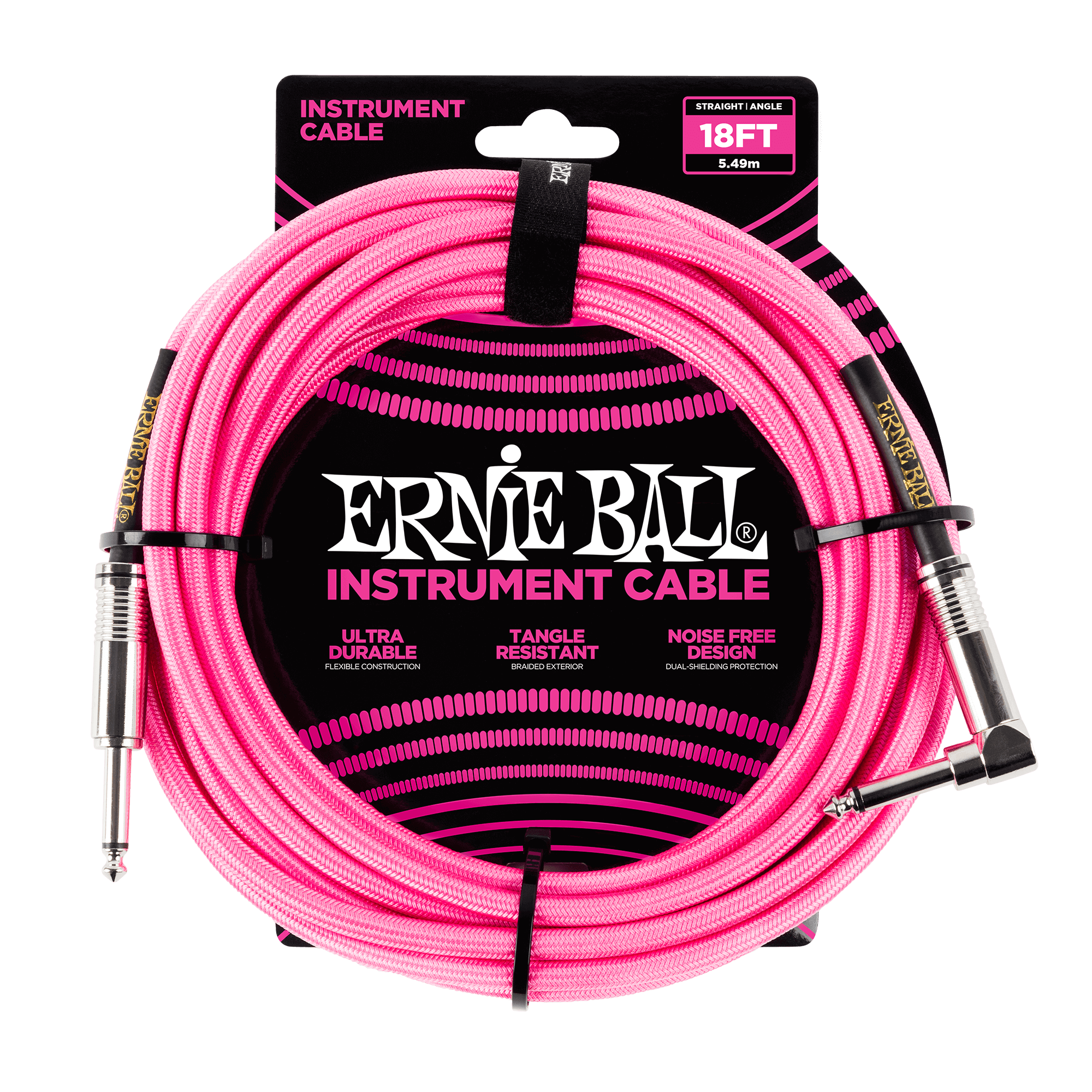 Ernie Ball Ernie Ball 18' Braided Straight / Angle Instrument Cable - Neon Pink