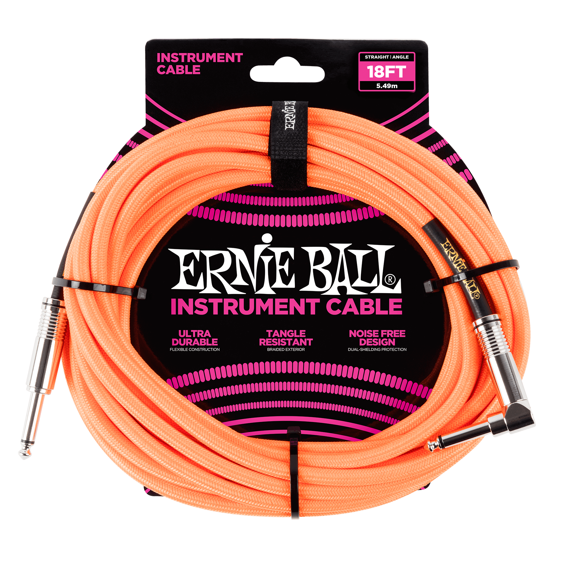 Ernie Ball Ernie Ball 18' Braided Straight / Angle Instrument Cable - Neon Orange