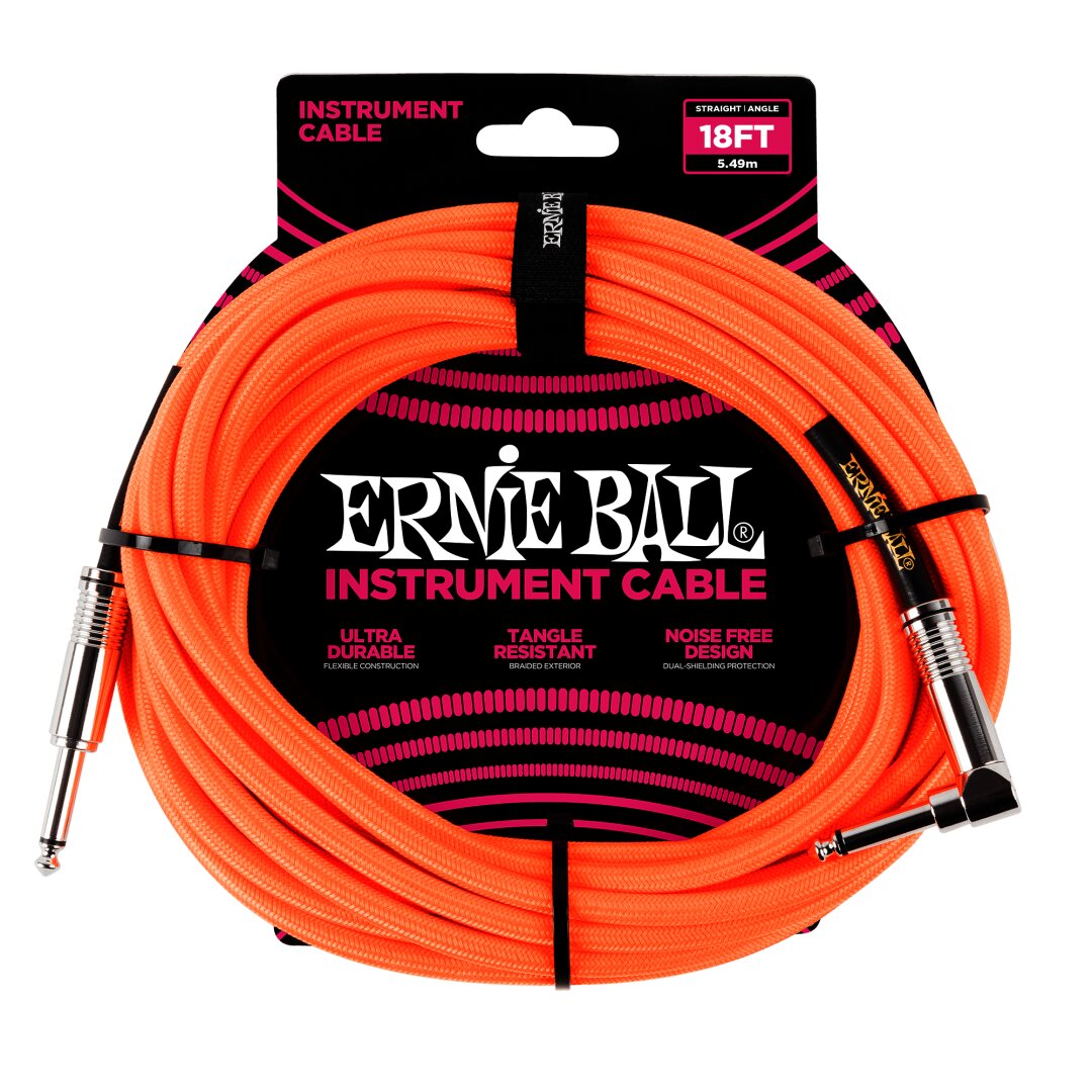Ernie Ball 18' Braided Straight / Angle Instrument Cable - Neon Orange