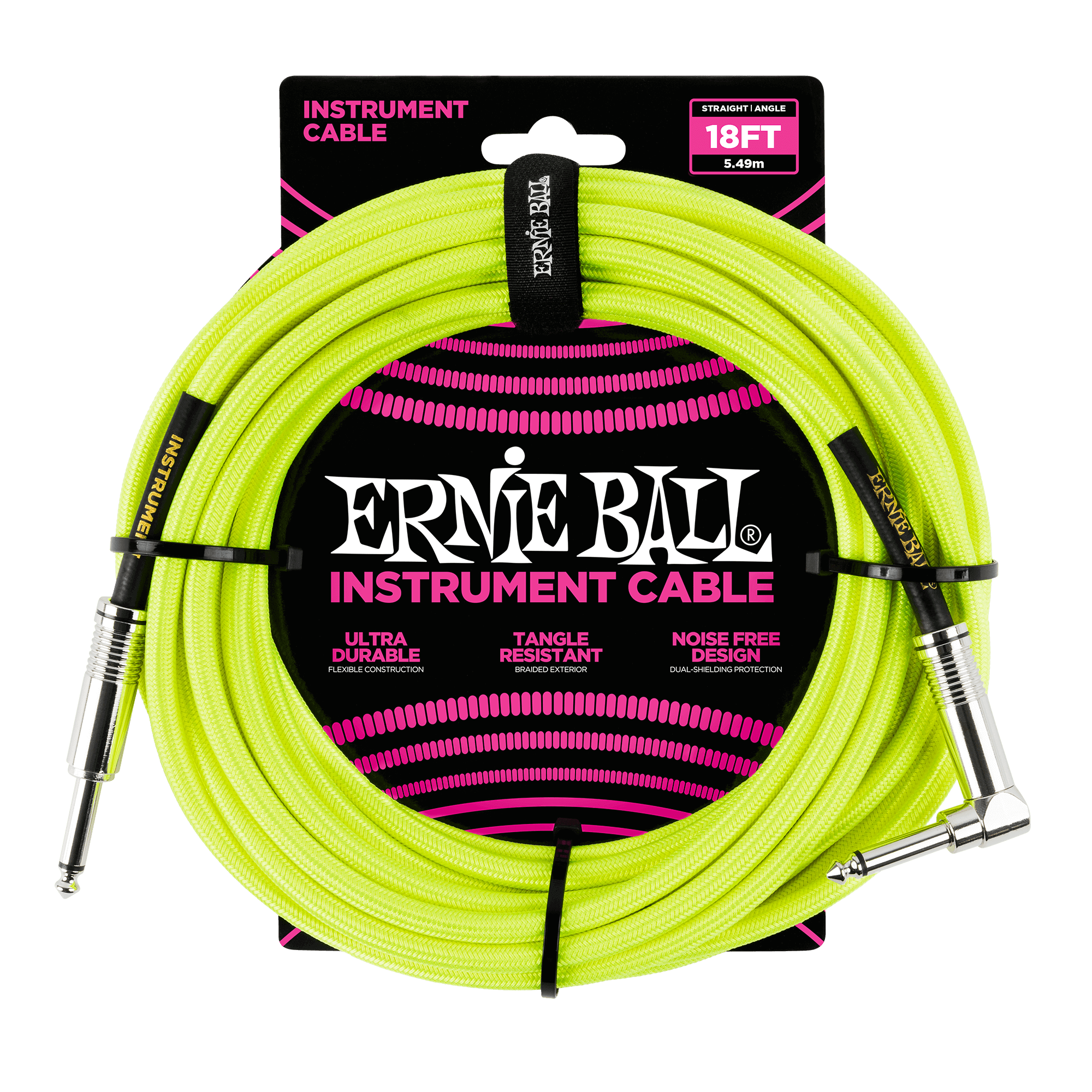 Ernie Ball Ernie Ball 18' Braided Straight / Angle Instrument Cable Neon - Yellow