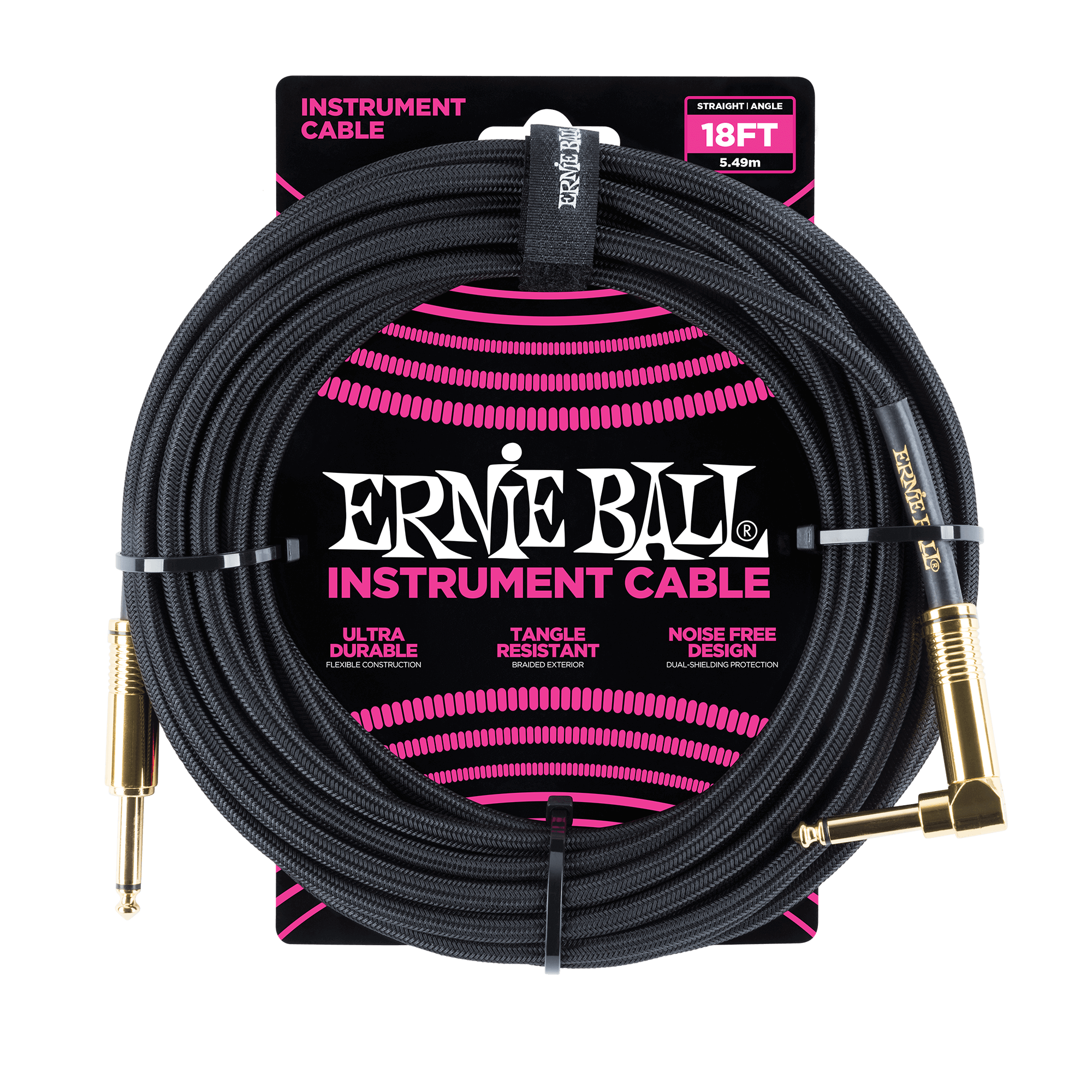 Ernie Ball Ernie Ball 18' Braided Straight / Angle Instrument Cable - Black