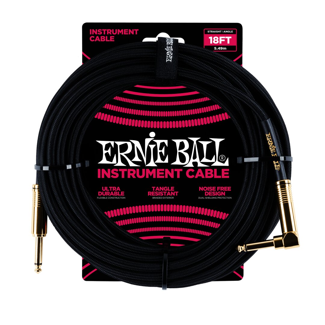 Ernie Ball 18' Braided Straight / Angle Instrument Cable - Black