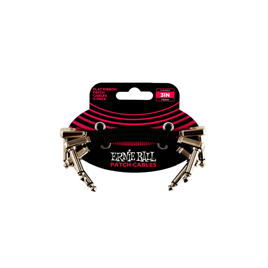 Ernie Ball 3" Flat Ribbon Patch Cable 3-Pack - Black