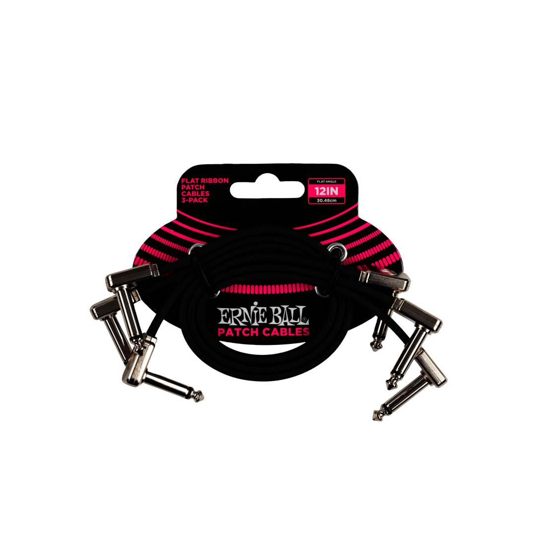 Ernie Ball 12" Flat Ribbon Patch Cable 3-Pack - Black