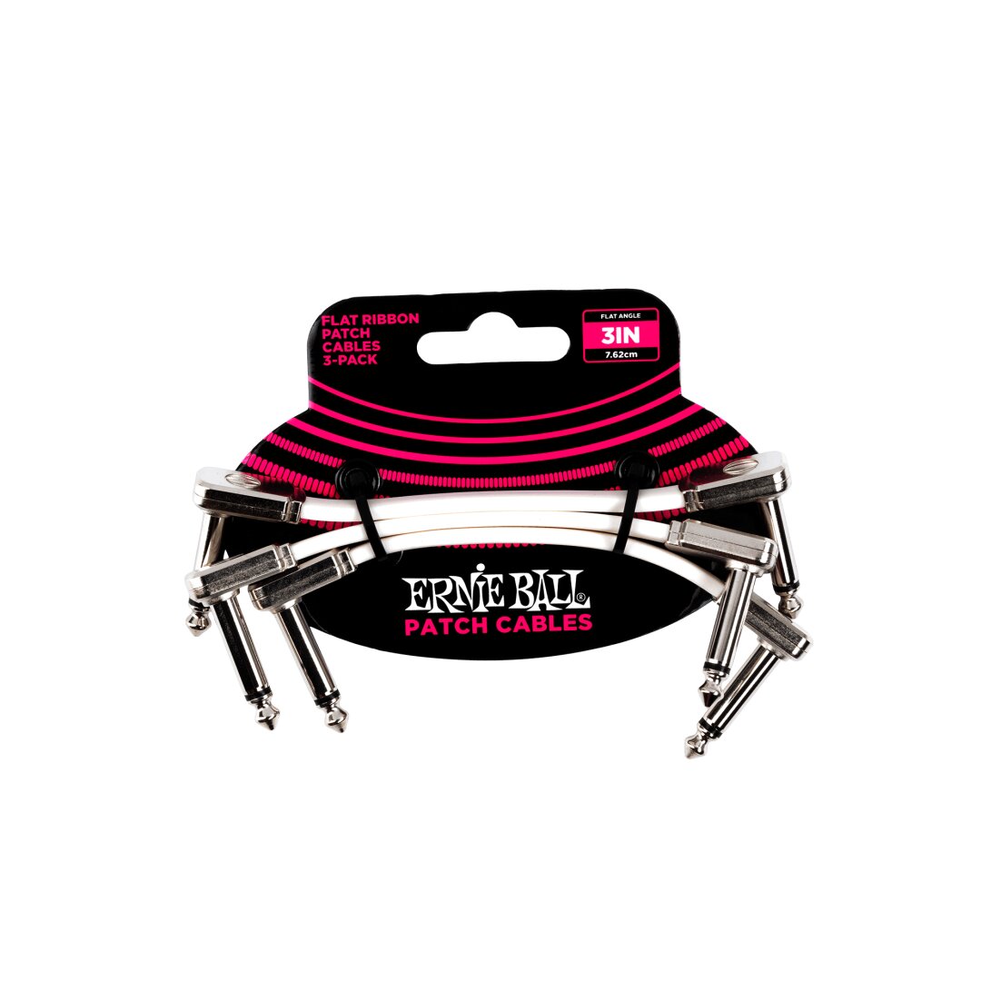 Ernie Ball 3" Flat Ribbon Patch Cable White 3 Pack - White