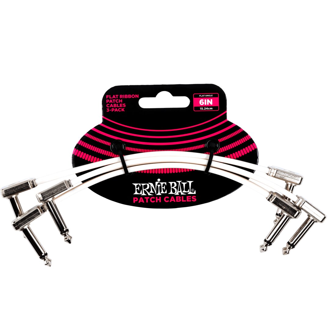 Ernie Ball 6" Flat Ribbon Patch Cable White 3-Pack - White